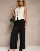 h&s Pantaloni Negri tip Palazzo cu croială largă Talie înaltă Ornați cu șnur Yaslevia