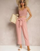h&s Pantaloni Roz închis High Waist Legați în talie Finisați cu elastic în talie Dimixi