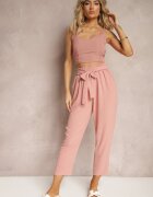 h&s Pantaloni Roz închis High Waist Legați în talie Finisați cu elastic în talie Dimixi