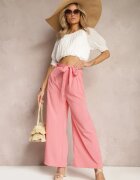 h&s Pantaloni roz larghi cu cordon din material tip Paper Bag Lasette