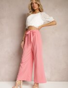 h&s Pantaloni roz larghi cu cordon din material tip Paper Bag Lasette