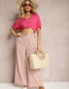 h&s Pantaloni roz pal cu picioare largi stil Palazzo High Waist cu elastic în talie și cu element decorativ Ellsiana