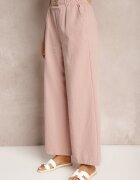 h&s Pantaloni roz pal cu picioare largi stil Palazzo High Waist cu elastic în talie și cu element decorativ Ellsiana