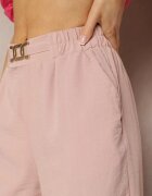h&s Pantaloni roz pal cu picioare largi stil Palazzo High Waist cu elastic în talie și cu element decorativ Ellsiana