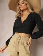 h&s Pantaloni scurți Bej cu nasturi și elastic în talie cu șnur Amalilena