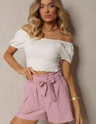 h&s Pantaloni scurți Bermude Mov deschis High Waist cu Adaos de Bumbac Legate în Talie Quisevia