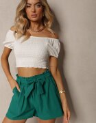 h&s Pantaloni scurți Bermude Verde închis High Waist cu adaos de bumbac Legat în talie Quisevia