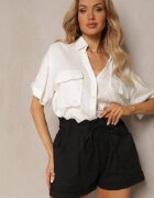 h&s Pantaloni scurți negri cu nasturi și elastic în talie ajustabili cu șnur Amalilena