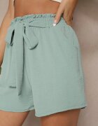 h&s Pantaloni scurți Verde Talie înaltă cu Legătură Decorativă și Elastic în Talie Mevalena