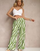 h&s Pantaloni Verde-Alb cu croială largă talie înaltă decorați cu dungi Lisamelia