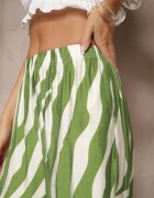 h&s Pantaloni Verde-Alb cu croială largă talie înaltă decorați cu dungi Lisamelia