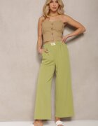 h&s Pantaloni verde deschis cu picioare largi stil Palazzo High Waist cu elastic în talie cu element decorativ Ellsiana