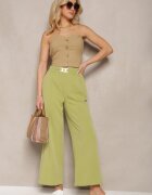 h&s Pantaloni verde deschis cu picioare largi stil Palazzo High Waist cu elastic în talie cu element decorativ Ellsiana
