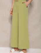 h&s Pantaloni verde deschis cu picioare largi stil Palazzo High Waist cu elastic în talie cu element decorativ Ellsiana