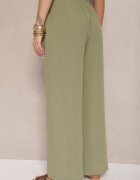 h&s Pantaloni verde închis Palazzo cu croială largă Talie înaltă Ollevia