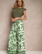 h&s Pantaloni Verzi cu Croială Largă High Waist cu Flori Nelrive
