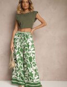 h&s Pantaloni Verzi cu Croială Largă High Waist cu Flori Nelrive