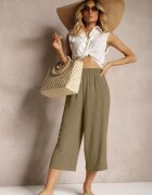 h&s Pantaloni Verzi închiși Palazzo cu elastic în talie și lungime 3/4 Moolia