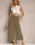 h&s Pantaloni Verzi închiși Palazzo cu elastic în talie și lungime 3/4 Moolia