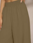 h&s Pantaloni Verzi închiși Palazzo cu elastic în talie și lungime 3/4 Moolia
