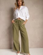h&s Pantaloni Verzi Lărgi Palazzo Talie înaltă cu Legătură Decorativă Arandiel