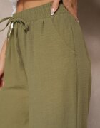 h&s Pantaloni Verzi Lărgi Palazzo Talie înaltă cu Legătură Decorativă Arandiel