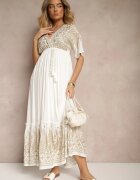 h&s Rochie Albă din Viscoză cu croi petrecut Decorată cu broderie metalică Grelhira