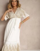 h&s Rochie Albă din Viscoză cu croi petrecut Decorată cu broderie metalică Grelhira