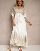 h&s Rochie Albă din Viscoză cu croi petrecut Decorată cu broderie metalică Grelhira