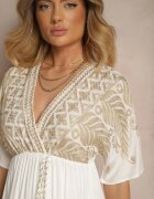 h&s Rochie Albă din Viscoză cu croi petrecut Decorată cu broderie metalică Grelhira