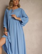 h&s Rochie albastră din viscoză cu croială evazată legată la decolteu Tilvessa