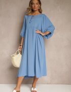 h&s Rochie albastră din viscoză cu croială evazată legată la decolteu Tilvessa