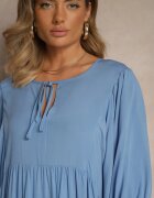 h&s Rochie albastră din viscoză cu croială evazată legată la decolteu Tilvessa