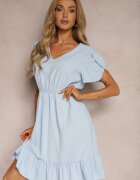 h&s Rochie Albastru deschis cu elastic în talie și volane cu croială evazată Xelimia