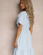h&s Rochie Albastru deschis cu elastic în talie și volane cu croială evazată Xelimia