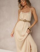 h&s Rochie Bej cu croială evazată cu decolteu elastic Revore