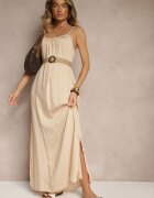 h&s Rochie Bej cu croială evazată cu decolteu elastic Revore