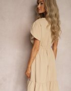 h&s Rochie Bej cu Elastic în Talie și Volane cu Croială Cloș Xelimia