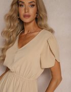 h&s Rochie Bej cu Elastic în Talie și Volane cu Croială Cloș Xelimia