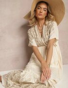 h&s Rochie bej deschis din viscoză cu croială petrecută decorată cu broderie metalică Grelhira