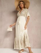 h&s Rochie bej deschis din viscoză cu croială petrecută decorată cu broderie metalică Grelhira