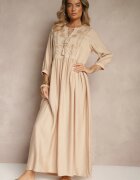 h&s Rochie Bej din Viscoză Decorată cu Broderie Galionetia