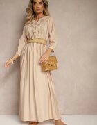 h&s Rochie Bej din Viscoză Decorată cu Broderie Galionetia
