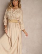 h&s Rochie Bej din Viscoză Decorată cu Broderie Galionetia