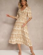h&s Rochie bej închis Boho evazată din viscoză cu spatele gol Tuvria
