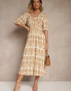 h&s Rochie bej închis Boho evazată din viscoză cu spatele gol Tuvria