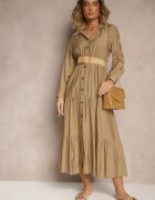 h&s Rochie Bej închis din viscoză cu croială tip cămașă cu cordon și cataramă Feluriela