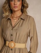 h&s Rochie Bej închis din viscoză cu croială tip cămașă cu cordon și cataramă Feluriela