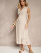 h&s Rochie bej tip plic din viscoză decorată cu volane Ularisela