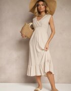 h&s Rochie bej tip plic din viscoză decorată cu volane Ularisela